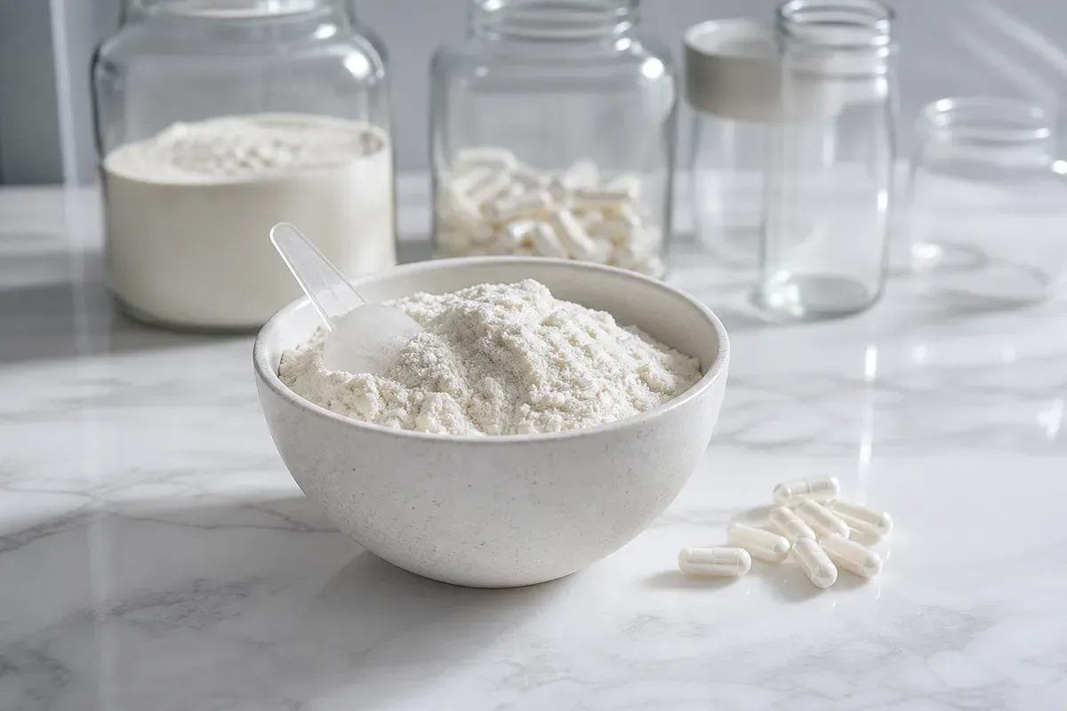 Différentes formes de compléments alimentaires : gélules, poudre et extraits standardisés de curcuma