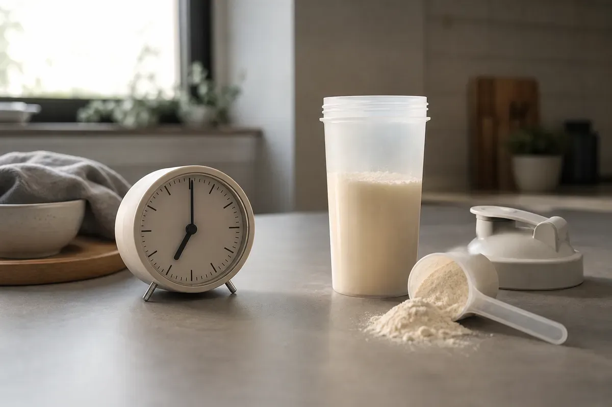 Horloge symbolisant le timing optimal de la prise de whey protéine pour les boxeurs — fenêtre post-entraînement et matinée