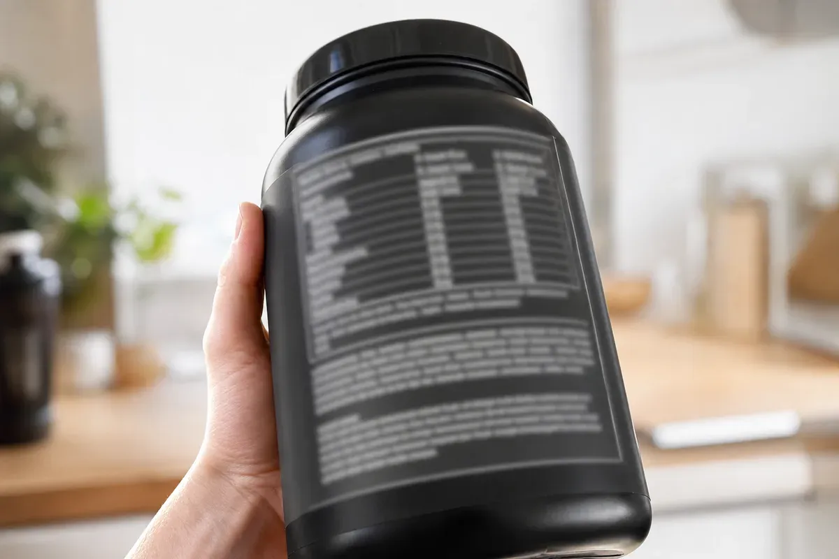 Lecture du tableau nutritionnel au dos d'un pot de whey pour comparer la composition
