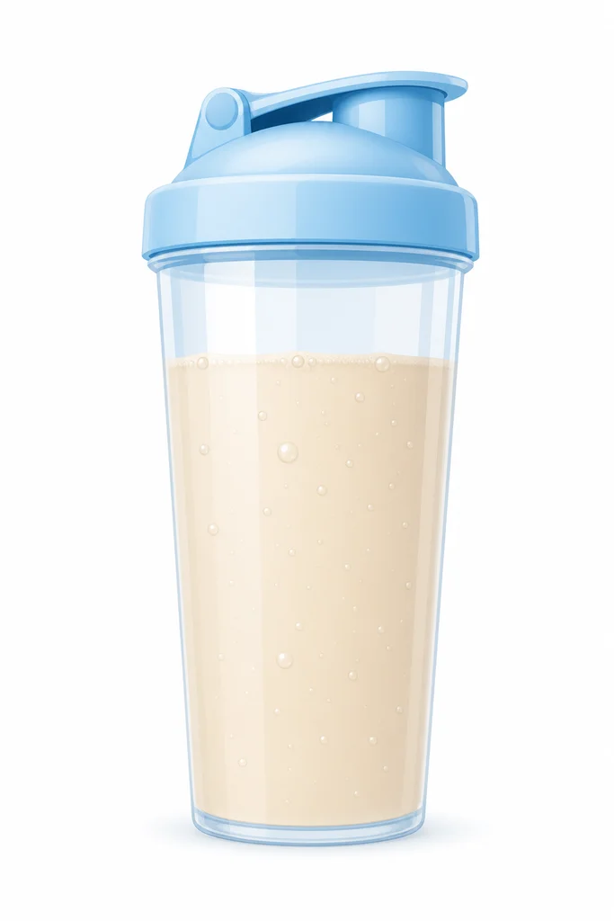 Shaker de sport avec poudre de whey qui se mélange parfaitement sans grumeaux